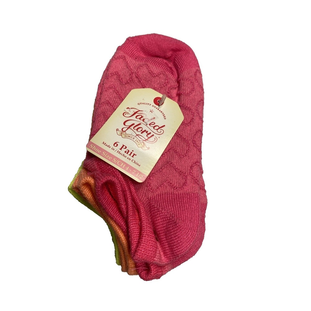 faded glory girls ankle‎ socks 6 pairs size small shoe 4-7.5